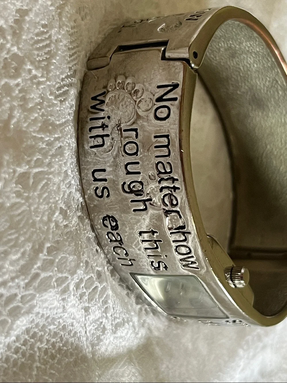 Studio Silver-tone Text-Engraved Cuff Watch